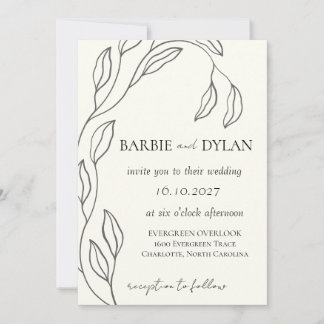 Faire-part de mariage floral beige élégant minimal