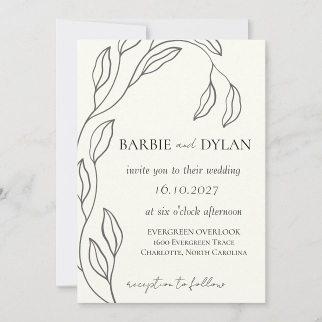 Faire-part de mariage floral beige élégant minimal (Devant)