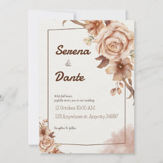 Faire-part de mariage floral beige et Brown