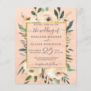 Faire-part de mariage floral beige or rose abordab