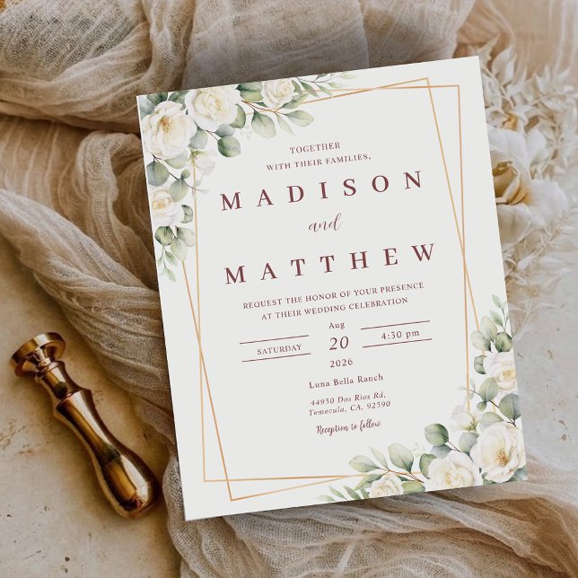 Faire-part de mariage floral blanc à petit budget (Budget White Floral Wedding Invitation)