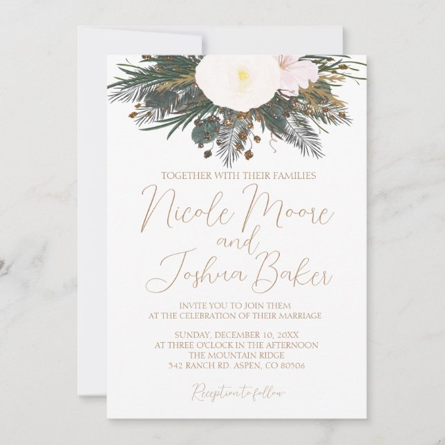 Faire-part de mariage Floral blanc d'hiver (Devant)