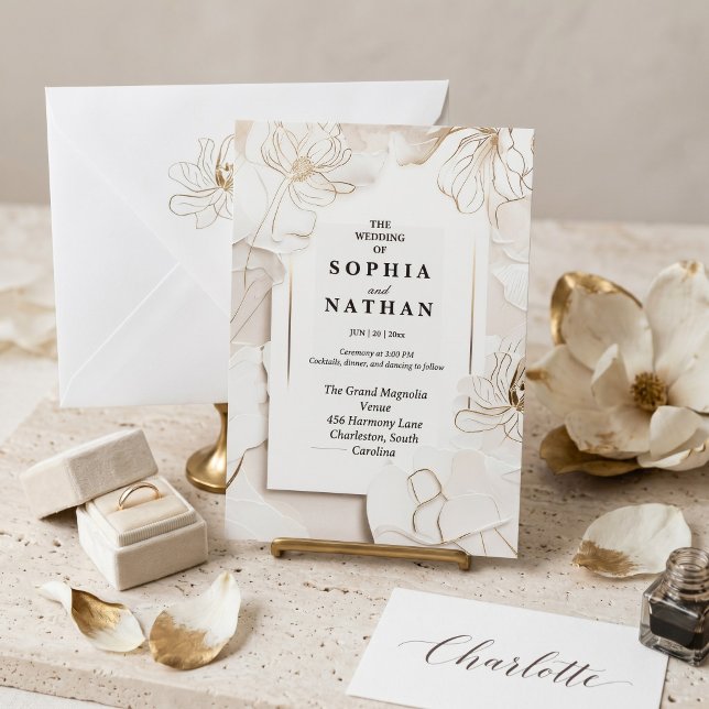 Faire-part de mariage floral blanc élégant | Perso (Créateur téléchargé)