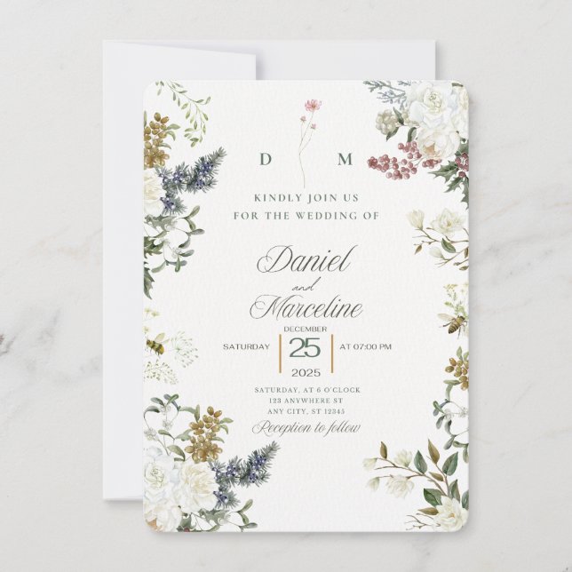 Faire-part de mariage Floral blanc - Enregistrer l (Devant)