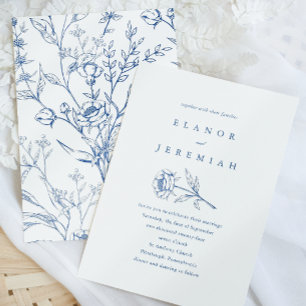 Faire-part de mariage floral blanc et bleu chic