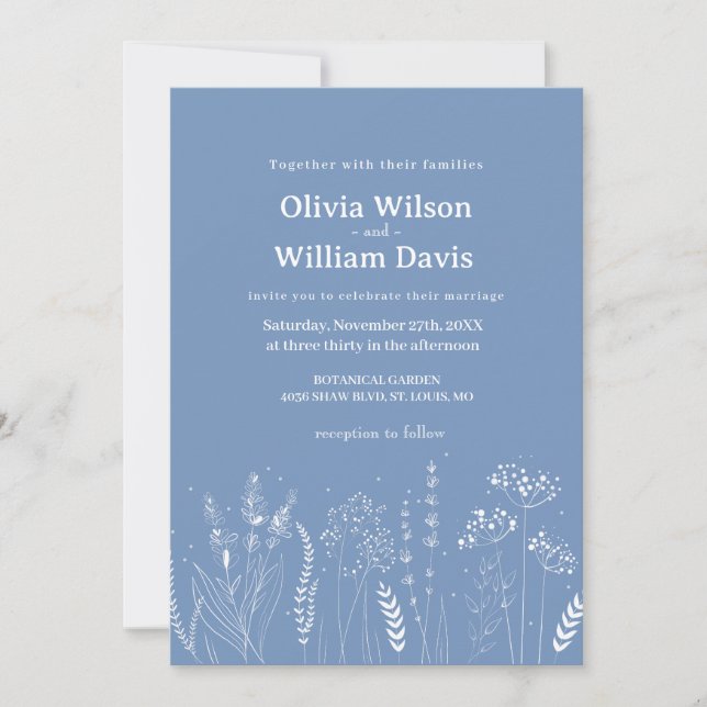 Faire-part de mariage floral blanc Wildflower (Devant)