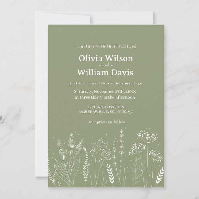Faire-part de mariage floral blanc Wildflower (Devant)