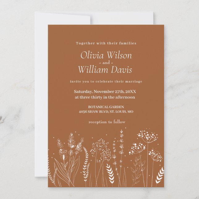 Faire-part de mariage floral blanc Wildflower (Devant)