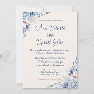 Faire-part de mariage Floral Bleu