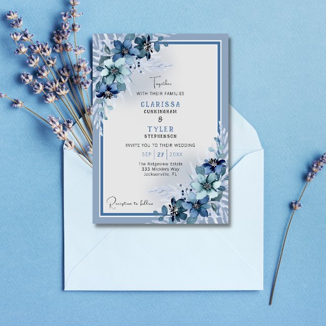Faire-part de mariage Floral Bleu (Créateur téléchargé)