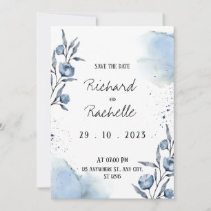 Faire-part de mariage Floral Bleu