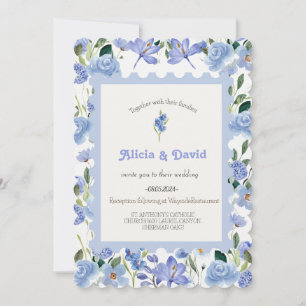 Faire-part de mariage Floral Bleu.
