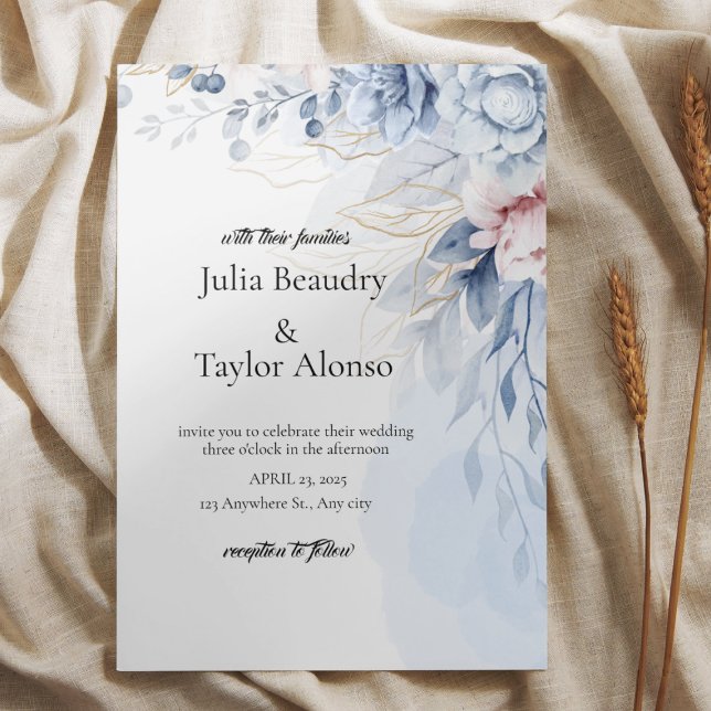 Faire-part de mariage floral bleu avec colombe bla (Créateur téléchargé)