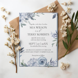 Faire-part de mariage Floral bleu azur moderne