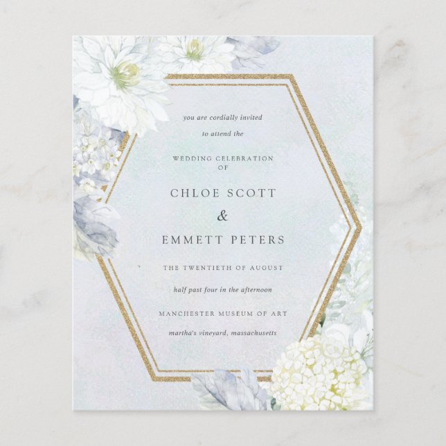 Faire-part de mariage floral bleu bleu (Devant)