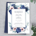 Faire-part de mariage floral bleu bleu bleu rose<br><div class="desc">Une élégante couleur bleu marine et rose vif rose et un Faire-part de mariage feuillage avec une couleur bleu foncé sur le dos de la carte. Cette carte classe et élégante vous permet de customiser avec les polices de votre choix ou de partir comme indiqué ici et d'ajouter vos détails...</div>