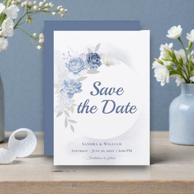 Faire-part de mariage floral bleu clair aquarelle (Créateur téléchargé)