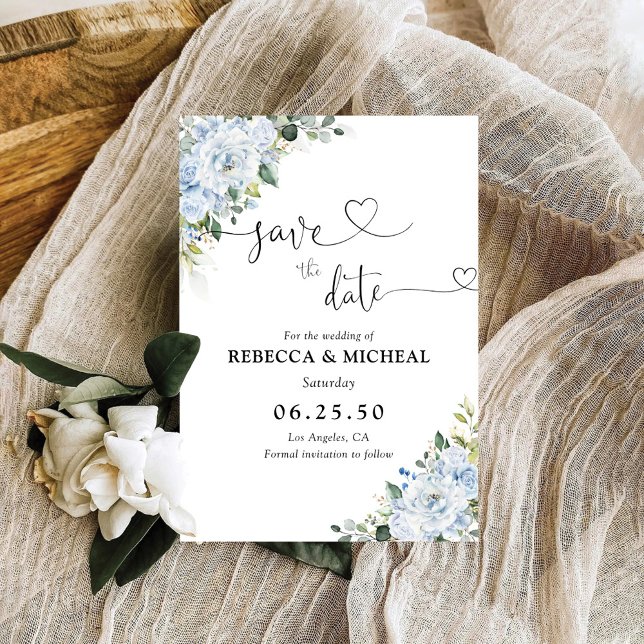 Faire-part de mariage floral bleu clair romantique (Créateur téléchargé)