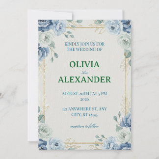 Faire-part de mariage floral Bleu élégant