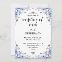 Faire-part de mariage floral bleu élégant