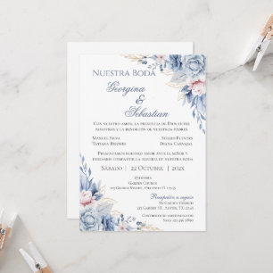 Faire-part de mariage Floral Bleu Espagnol