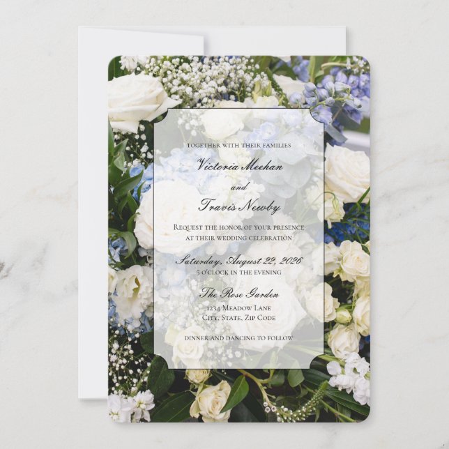 faire-part de mariage floral bleu et blanc (Devant)
