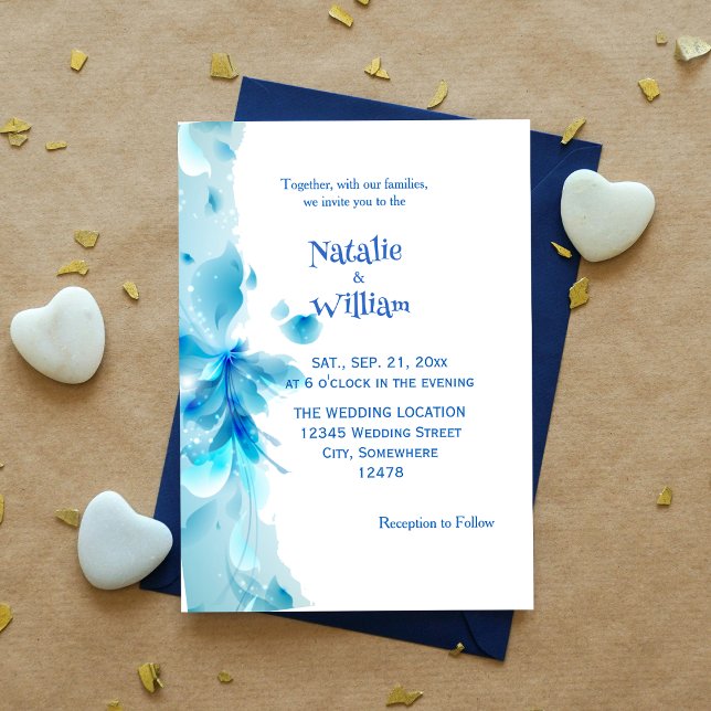 Faire-part de mariage floral bleu et blanc (Créateur téléchargé)