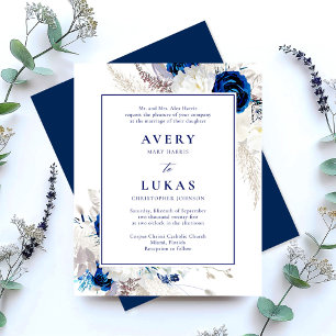 Faire-part de mariage floral bleu et blanc budget