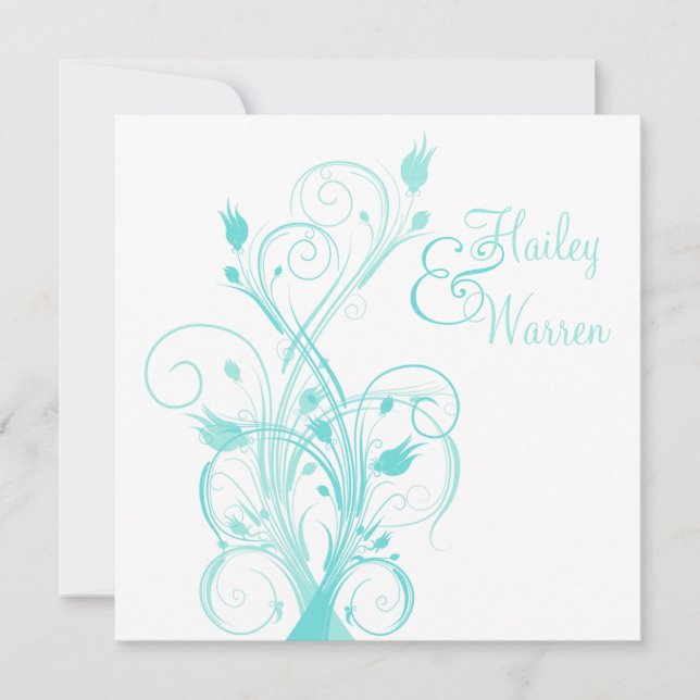 Faire-part de mariage floral bleu et blanc d'Aqua (Devant)