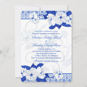 Faire-part de mariage floral bleu et blanc de coba
