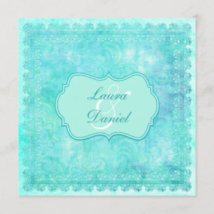 Faire-part de mariage floral bleu et vert de