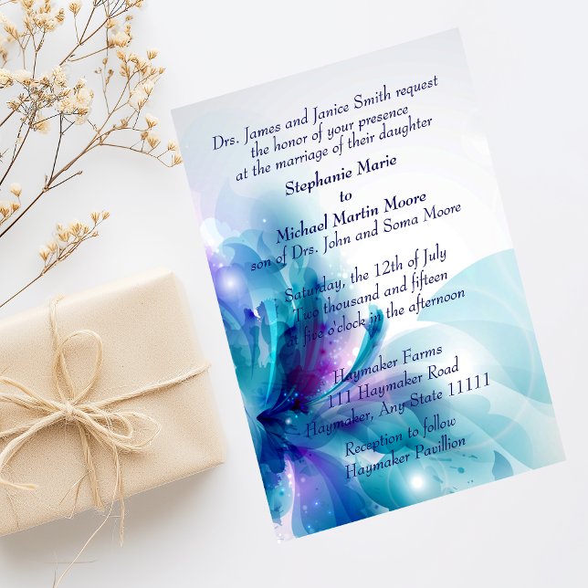 Faire-part de mariage Floral bleu et violet (Créateur téléchargé)