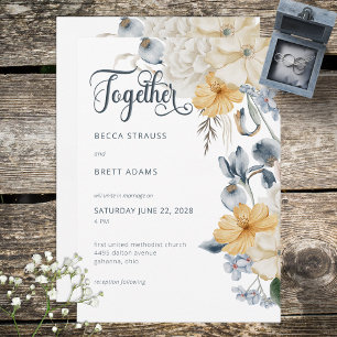 Faire-part de mariage Floral bleu jaune et blanc