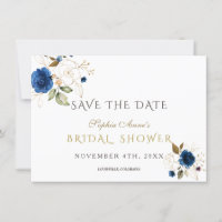 Faire-part de mariage floral bleu or