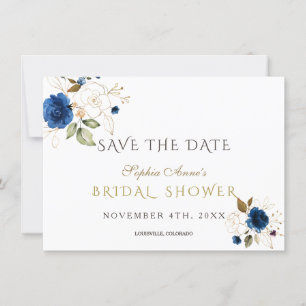 Faire-part de mariage floral bleu or