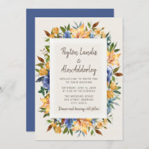 Faire-part de mariage floral bleu orange moderne