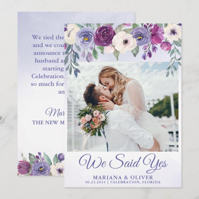 Faire-part de mariage floral bleu pâle fuchsia (Devant / Derrière)