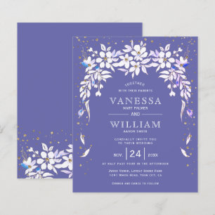 Faire-part de mariage floral bleu pervenche BUDGET