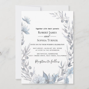 Faire-part de mariage floral bleu poussiéreux