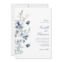 Faire-part de mariage floral bleu poussiéreux