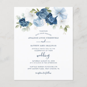 Faire-part de mariage floral bleu poussiéreux bota