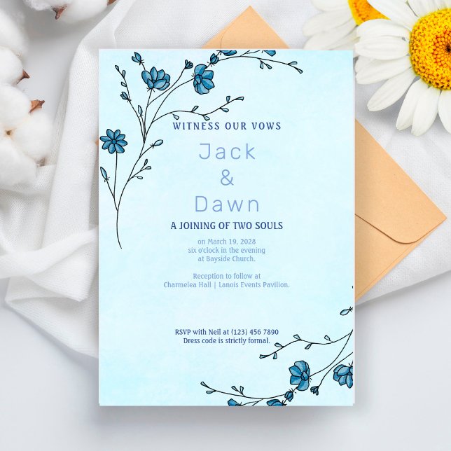 Faire-part de mariage floral bleu poussiéreux mini (Créateur téléchargé)