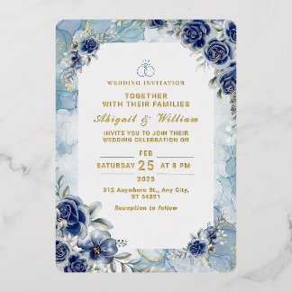 Faire-part de mariage floral bleu romantique