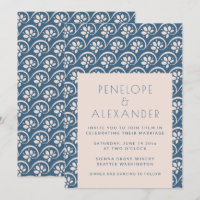 Faire-part de mariage floral bleu scandinave moder