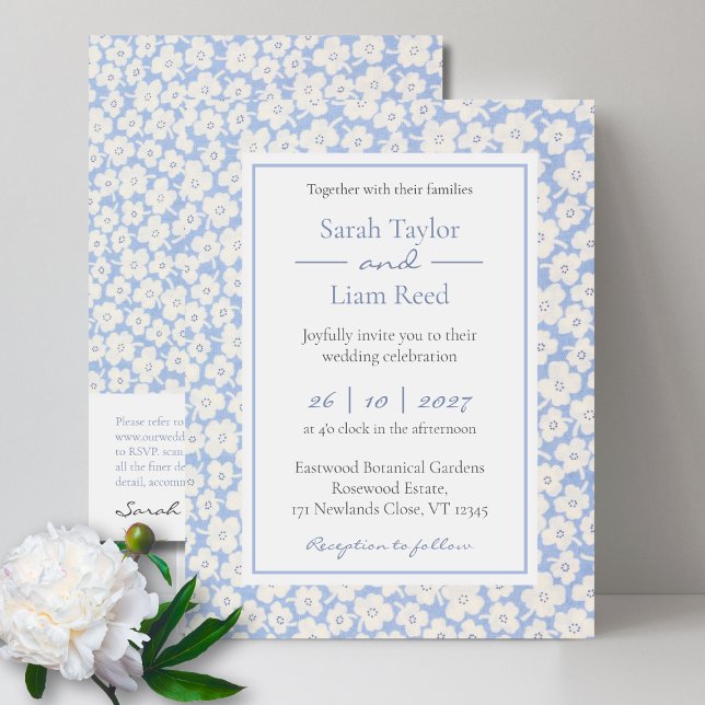 Faire-part de mariage Floral Bleu tendance et RSVP (Créateur téléchargé)