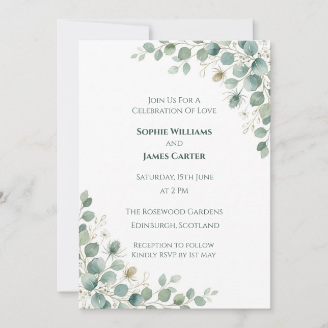 Faire-part de mariage floral Blue Blush (Devant)