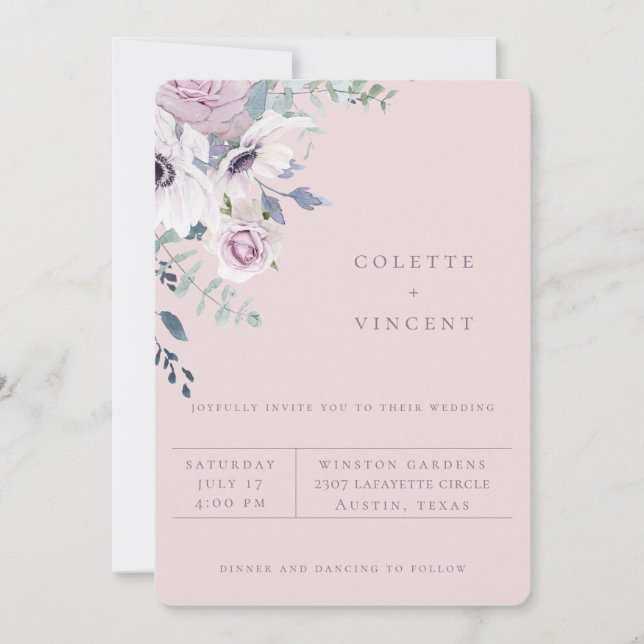Faire-part de mariage Floral Blush Jardin Dusty (Devant)