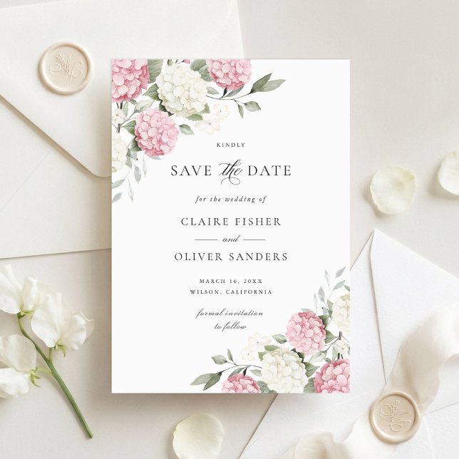 Faire-part de mariage Floral Blush Rose Hydrangea (Créateur téléchargé)