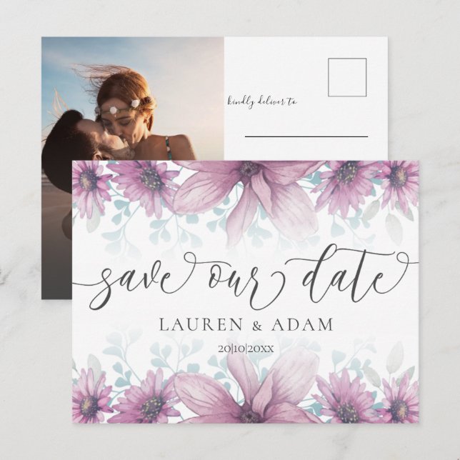 Faire-part de mariage Floral Blush Rose Magnolia  (Devant / Derrière)