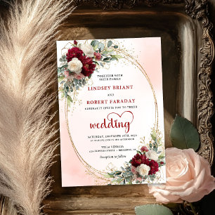Faire-part de mariage floral bohème burgundy intem